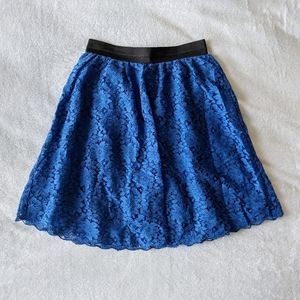 H&M Blue Floral Lace Skirt with Black Waistband